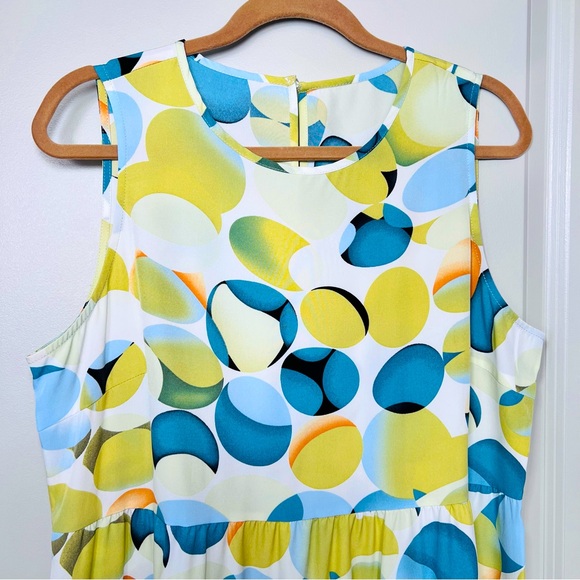 NWOT SHEIN Allover Geometric Print White/Green Sleeveless Smock Dress, L& XL - Picture 4 of 16